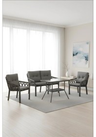 Resim Lumisgarden Neva Rattan Bahçe Takımı 2+1+1 +masa Gri 