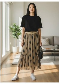 Resim Eren Style Şifon Lastikli Etek 95 Cm - 38-50 Vizon 