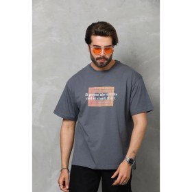 Resim Nemere Bisiklet Yaka Baskılı Oversize T-Shirt - Füme 