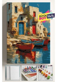 Resim Sayılarla Boyama Seti Numaralı Tuval Fırça Boya Dahil Kasnaklı Set 50x70 Cm - Köy Evi Sandal 