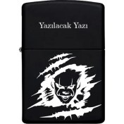 Resim Pennywise Desenli Kişiye Özel Isimli Benzinli Siyah Metal Çakmak 