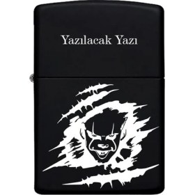 Resim Pennywise Desenli Kişiye Özel Isimli Benzinli Siyah Metal Çakmak 
