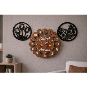 Resim Duvar Saati 40 Cm Çiçekler 30 Cm Kişiye Özel No 1012 Çok Renkli 