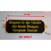 Resim pozantiaksesuardunyasi TIR-KAMYON CAM ÖNÜ YAZI TABELASI 24 VOLT- 35 X12 CM. RENK AMBER SARI 