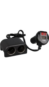 Resim Olesson 1641 12-24V Tek USB Girişli 120W 80CM Kablolu Dijital Voltaj Ekranlı 2'li Araç Çakmak Çoklayıcı 
