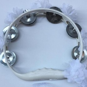 Resim Limelia Beyaz Çiçeklerle Süslenmiş Nedime Tefi Düğün Ve Kına Için Plastik Tef 10 Adet 