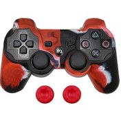 Resim Ps3 Kontrol Cihazı Gamepad Silikon Kauçuk Kılıf Koruyucu Kapak Playstation 3 Joystick İçin 2 Başparmak Tutacağı Kapağı:kamuflaj Kırmızısı Newway 