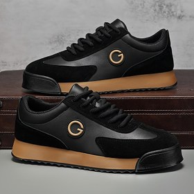 Resim Erkek Rahat Moda Kaykay Sneaker'ları - Siyah ve Turuncu Düşük-Top Dantel-Up Ayakkabılar PVC Taban, Kumaş Astar ve Yuvarlak Parmak Tasarımı ile Rahat ve Dış Mekan Giyim, Dış Mekan Ayakkabıları | Şık Rahat Ayakkabılar | Dayanıklı PVC Taban 