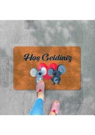 Resim Dijital Baskılı Kapı Önü Paspas Hoşgeldiniz Çok Amaçlı Iç Ve Dış Kapı Paspası Bej 