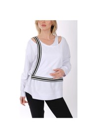 Resim Ysatis Minimalist Oversize V Yaka Uzun Kol Kadın Bluz - Günlük & Özel Gün Beyaz 