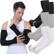 Resim 3 Çift Spor Sıkı Kompresyon Kol Kılıfı, Parmak Delikleri ile, Unisex Elastik Boyut, Dış Mekan Bisikleti/Koşu/Tırmanma/Şoförlük Aktiviteleri için Uygun 