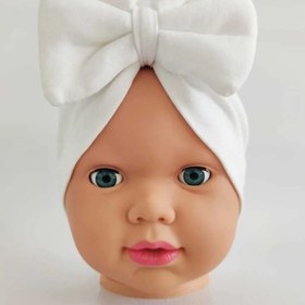 Resim Fiyonklu Likralı Çift Kat Kız Bebek Bonesi 6 - 18 Ay Arası Uyumlu Beyaz 