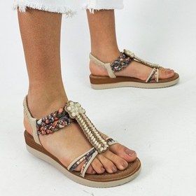 Resim Siyah Renk Taş İşlemeli Lastikli Hafif Düz Topuk Kadın Sandalet Siyah 