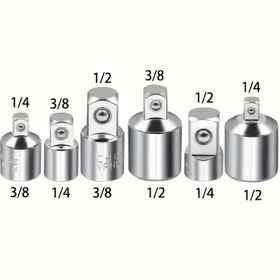 Resim 6 adet Soket Dönüştürücü Ratchet Anahtarı Dönüştürücü 1/2 Büyük Dönüş 3/8 Orta Dönüş 1/4 Küçük Dönüş CR-V Krom Vanadyum Çelik 
