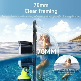 Resim TELESIN Su geçirmez Dome Port DJI Action 5 Pro Action 4 3 Kamera, sualtı Konut Case w Yüzer Kolu Kavrama Bilek Kayışı Dalış Dalış Aksesuarları 