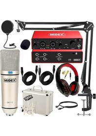 Resim Midex Functional Paket-3 Stüdyo Ekipmanları Mikrofon 4 Çıkış Ses Kartı Full Set 