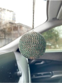 Resim Kristal Taşlı Disko Topu Dikiz Ayna Süsü Küçük 6cm Zümrüt Yeşil 