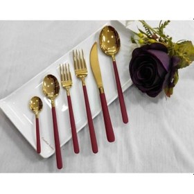 Resim Lilyum 84 Prç Kırmızı Gold Çatal Kaşık Bıçak Seti Gold 
