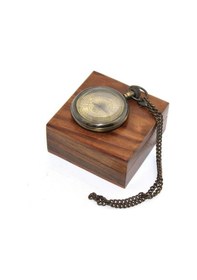 Resim Büro Ev Ofis Erkeği İçin Hediyelik Ahşap Kutulu Pirinç Tarz Köstekli Saat 