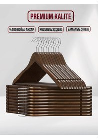 Resim Ceviz Ahşap Elbise Pantolon Askısı 10 Adet Ceviz 