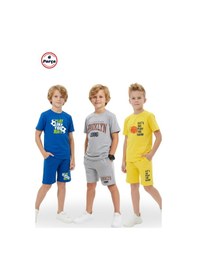 Resim Fyk Kids 3'lü Bisiklet Yaka Baskı Detaylı Renkli Kaprili Erkek Çocuk 6 Parça Alt Üst Takım Çok Renkli 