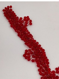 Resim Mim Eşarp Boncuklu, Çiçekli Kristal Gelin Tacı Saç Ve Türban Aksesuarı Kırmızı 