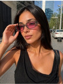 Resim Kadın Şeffaf Güneş Gözlüğü Siyah Cam Dikdörtgen Çerçeve Retro Y2k Vintage Uv400 Gri - Pembe 