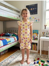 Resim Aliş Kids Kız Çocuk Pamuklu Sarı Güneş Desenli Kolları Fırfırlı Şortlu Yazlık Pijama Takımı 