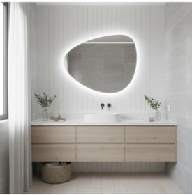 Resim 50x65 Cm Modern Organik Form Led Banyo Aynası Dokunmatik Dimmerli, 6500k Beyaz Işık Beyaz 