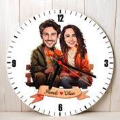 Resim Ciftlere Özel Bankta Aşkımız Karikatürlü Duvar Saati 