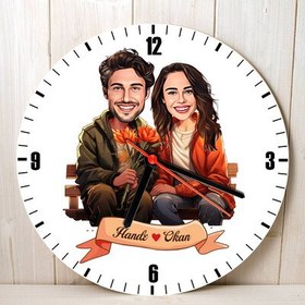 Resim Ciftlere Özel Bankta Aşkımız Karikatürlü Duvar Saati 