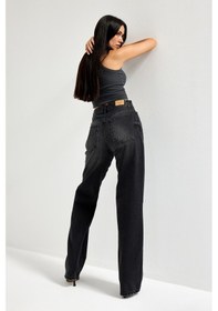 Resim Itsbasic Kadın Koyu Füme Renk 2s6-1 Loose Fit Orta Bel %100 Koton Denim Jean 