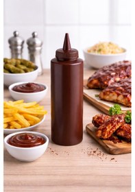 Resim Sosluk Sıkma Şişesi 3 Adet 1000 Ml Bpa Free Barbekü/çikolata Sos Şişesi Endüstriyel Kullanım Kahverengi 