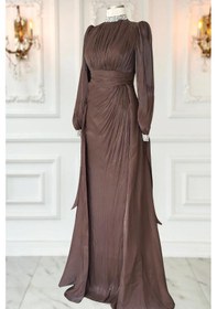 Resim Amine Hüma Gözde Abiye Elbise Kahverengi Kahverengi 