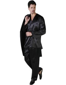 Resim Ancelo 333 Saten Pijama Takım Ve Robdöşambr 3lü Damat Çeyiz Set Siyah 