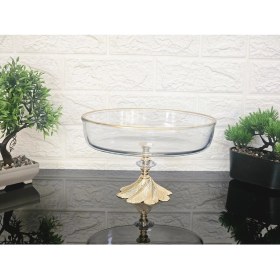 Resim Atabey Home Paşabahçe Oval Borcam Gold Döküm Semerkand Yuvarlak Ayaklı Gold Detaylı Sunumluk 26 cm 