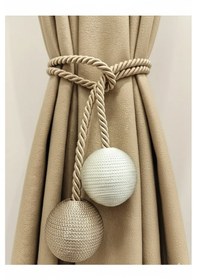 Resim İki Toplu Yan Bağlama Fon Perde Toplama Aparatı Vizon - Krem 