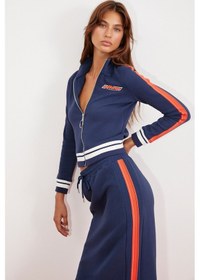 Resim Grimelange Anıta Kadın Örme Slim Fit Parça Baskılı Dik Yaka Lacivert Ceket 