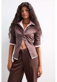 Resim Defacto Fitted Poplin Uzun Kollu Gömlek F9434ax25aubn267 Kahve 