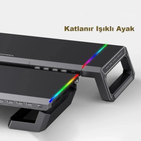 Resim Monozone Laptop Sehpası Rgb 4 USB Hub Yükseklik Ayarlı Monitör Standı Bilgisayar Monitör Yükseltici 