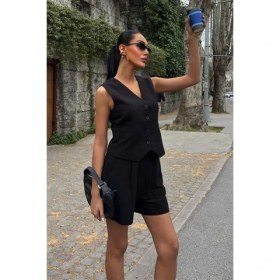 Resim Mottisfashion Yelek Şort Flamlı Keten Takım 10133-17 