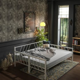 Resim Unimet Glory Yavrulu Karyola Daybed Tek-Çift Kişilik Metal Karyola Beyaz 