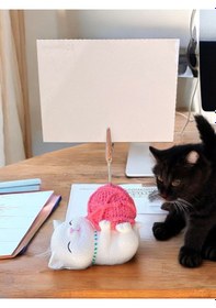 Resim Tatlı Pembe Kawaii Yumaklı Kedi Fotoğraf Not Tutacak Ofis Masası Not Tutacağı Pembe 