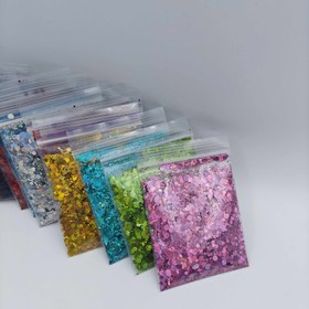 Resim 12 Çanta Holografik Kalın Toz Reçine Karışık Glitter Sequins, Lazer Altın ve Gümüş Altıgen Pigmentlerle, DIY Takı Sanat El Sanatları, Dekorasyon Dolgusu ve Noel ve Sevgililer Günü Kalıpları için İdealdir. 