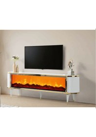 Resim Bera Marmo - Gold Şömineli Ceylan Tv Sehpası Beyaz - Gold 