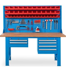 Resim Star Çelik Metal Çalışma Tezgahı-4 Çekmeceli-Masa Tablası Kayın-2020x760x910/1824 mm 