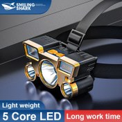 Resim SMILING SHARK K71 Yüksek Güçlü Baş Lambası - 5 LED Süper Parlak Beyaz/Kırmızı Işık, 4 Mod, USB Şarj Edilebilir, 90° Ayarlanabilir Sel Lambası, Kamp, Yürüyüş, Koşu, Balıkçılık ve Acil Durum Kullanımı için Hafif, Yürüyüş Ekipmanı, Şık Baş Lambası, Dayanıklı Baş Lambası 