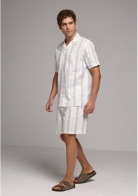 Resim Colin's Colins Regular Fit Orta Bel Çizgili Erkek Beyaz Şort Cl1079595 Q1.v2 Ofw 