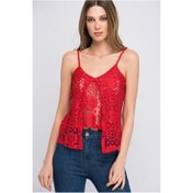 Resim Cotton Mood 8114299 Güpürlü Önü Parçalı Çift Kat Askılı Bluz Kırmızı 