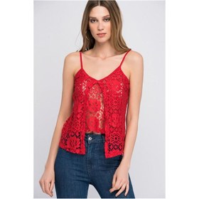 Resim Cotton Mood 8114299 Güpürlü Önü Parçalı Çift Kat Askılı Bluz Kırmızı 